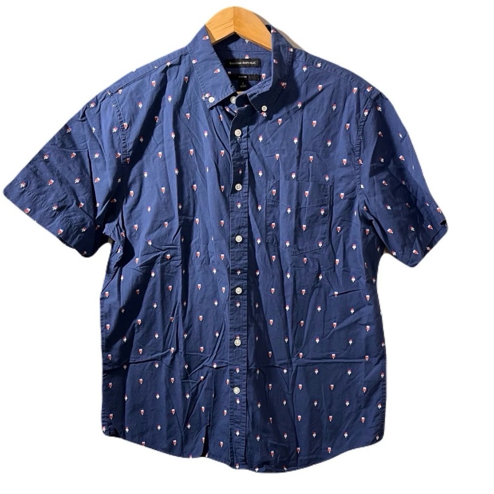 Banana Republic Slim Fit Popsicle Print Shirt Navy Short Sleeve Large